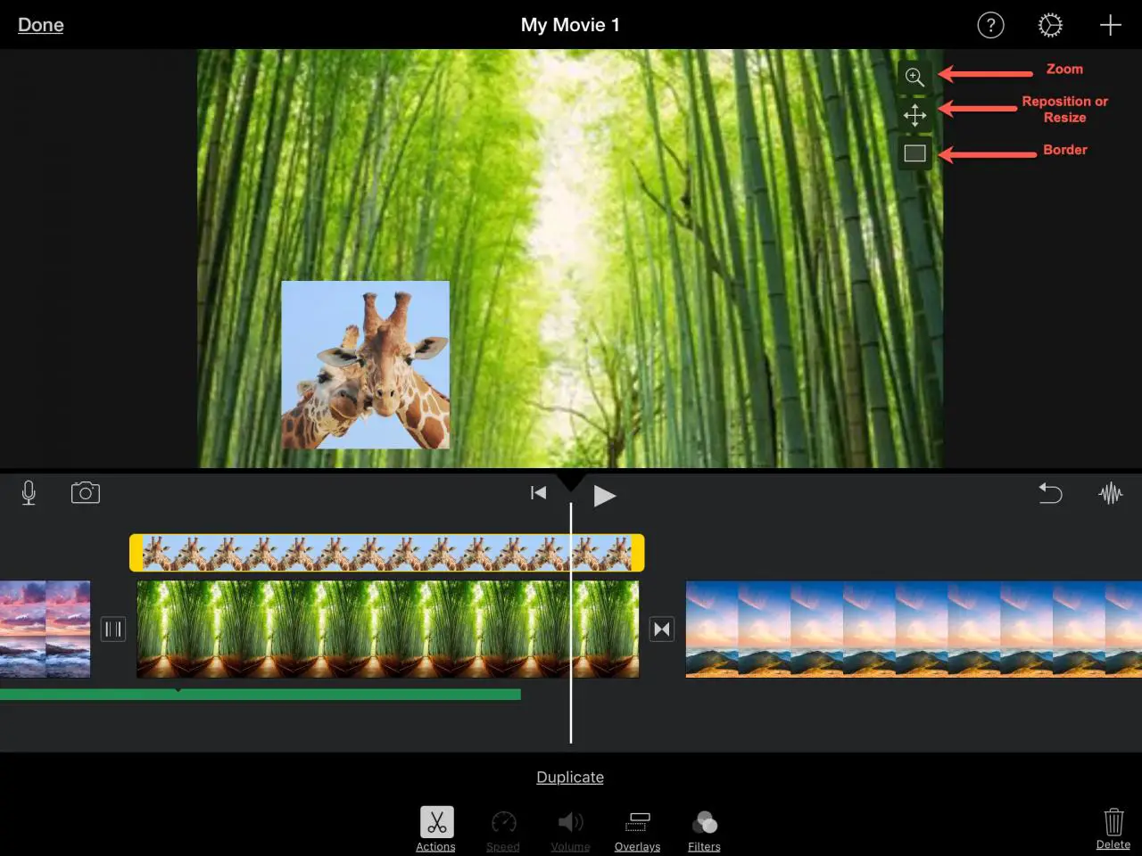 iMovie Bearbeiten Sie Bilder auf iPad-Bildern