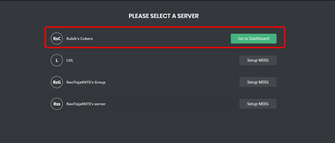 Wählen Sie einen Server in mee6