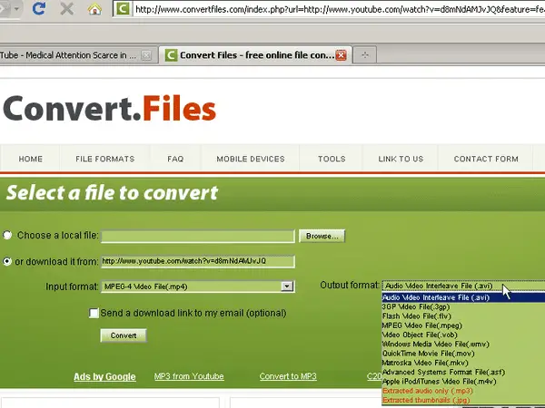 Verwenden von ConvertFiles zum Konvertieren von URL-Links in Online-MP4-Konverter. 