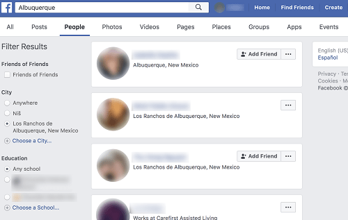 Auf Facebook nach Freunden in einer bestimmten Stadt suchen
