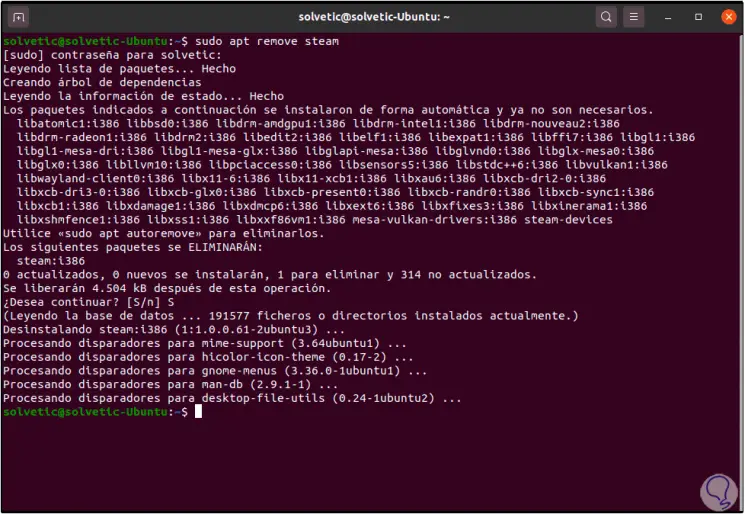 2-Deinstallieren von Steam mit dem Befehl zum Entfernen in Ubuntu.png