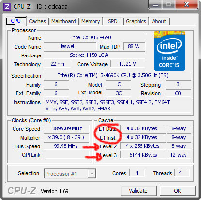 Intel Core i5-4690K Cache