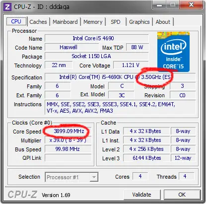 Intel Core i5-4690K Frequenz