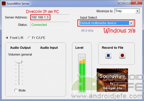 SoundWire Server-PC erfolgreich verbunden. Audiowiedergabe auf dem Android-Gerät.