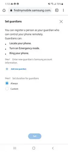 Samsung Guardian Mode (Set Guardians)