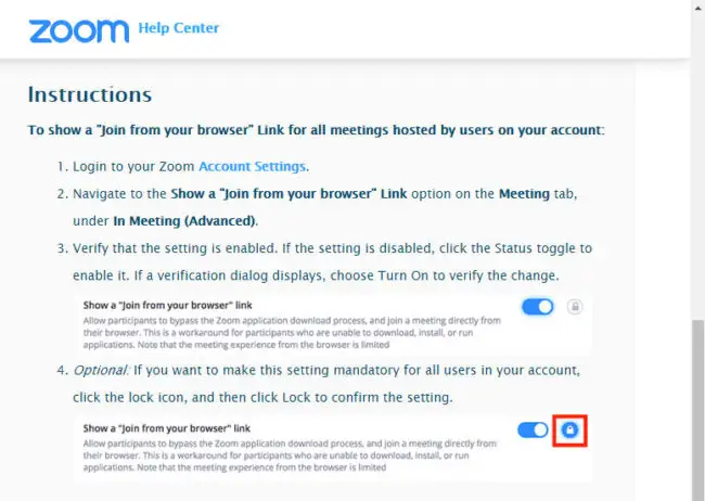 Anweisungen zum Ermöglichen der Teilnahme von Benutzern an Zoom-Meetings über den Browser