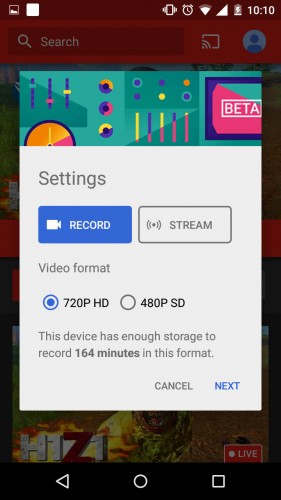 Youtube-Gaming-Aufzeichnungs-Stream-Bildschirm Android