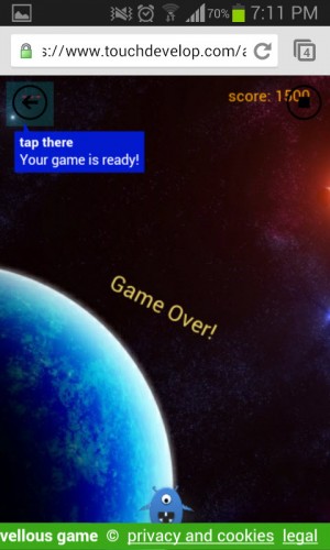 Spiel erstellt mit TouchDevelop