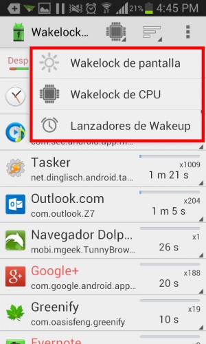 Arten von Wakelocks in der Wakelock-Detektor-App