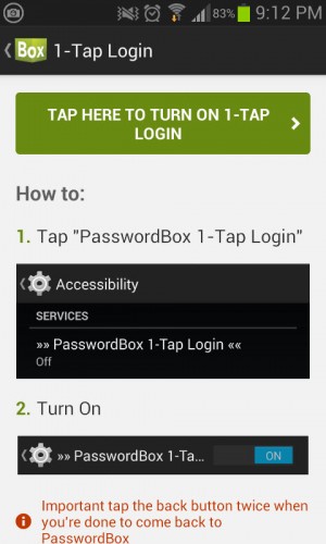 Passwortbox aktivieren 1 Tippen Sie auf Login