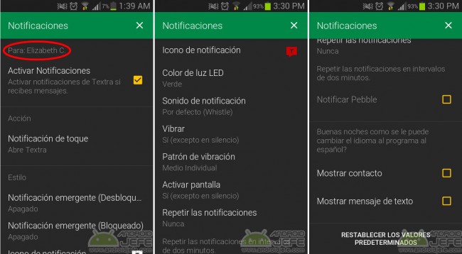 Benachrichtigungen von einzelnen Kontakten in Textra SMS Android