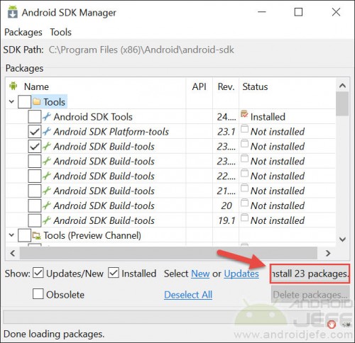 Android SDK Windows-Komponenten