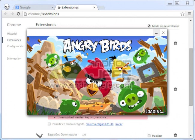 Angry Birs Intro läuft auf Google Chrome