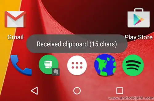 Auf einem Android von einem PC empfangener Text