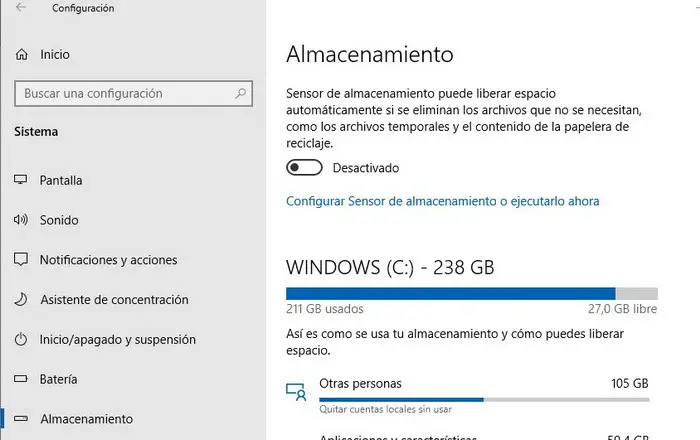 Windows 10 Speichersensor