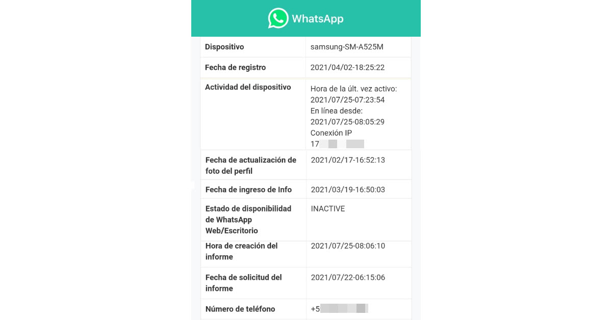 WhatsApp-Kontoinformationen, die es enthält