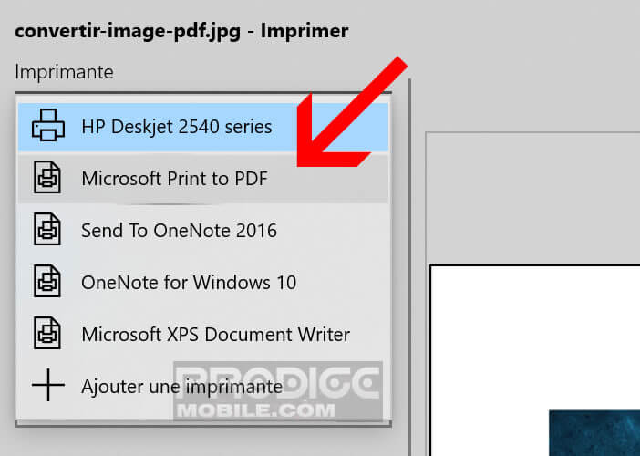 Wählen Sie die Option Microsoft Print to PDF