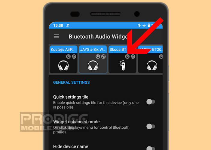 Widget zum Wechseln von einem Bluetooth-Gerät zum anderen