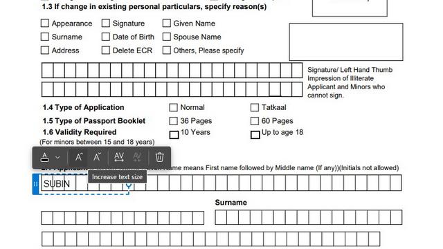 PDF-Textgröße.