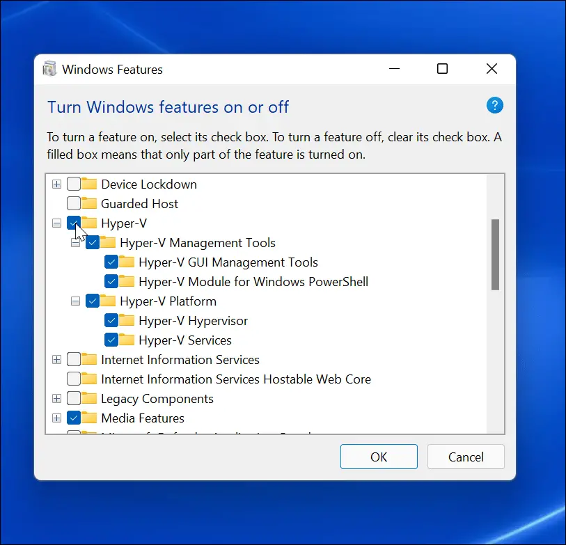 Aktivieren Sie Hyper-V in Windows 11.