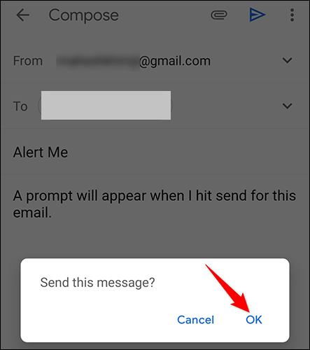 Bestätigen Sie vor dem Senden der E-Mail.