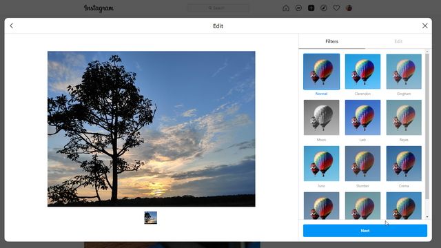 Wenden Sie Filter auf Instagram vom PC oder Mac an.