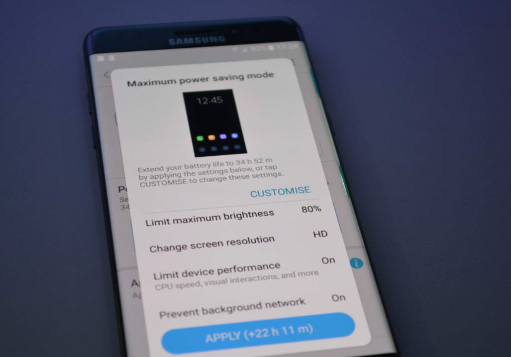 Akkusparmodus "Maximum" beim Samsung Galaxy Note 7. Quelle: Sammobile