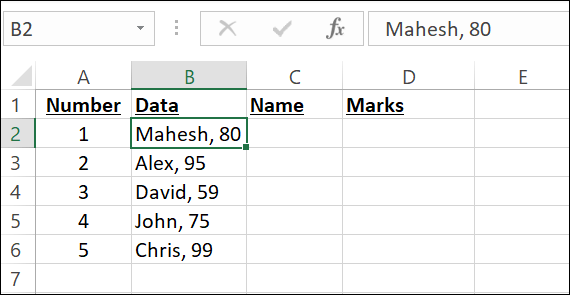 Text in Spalten, um Zellen zu teilen Excel