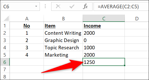 Durchschnittliches Ergebnis in Excel.