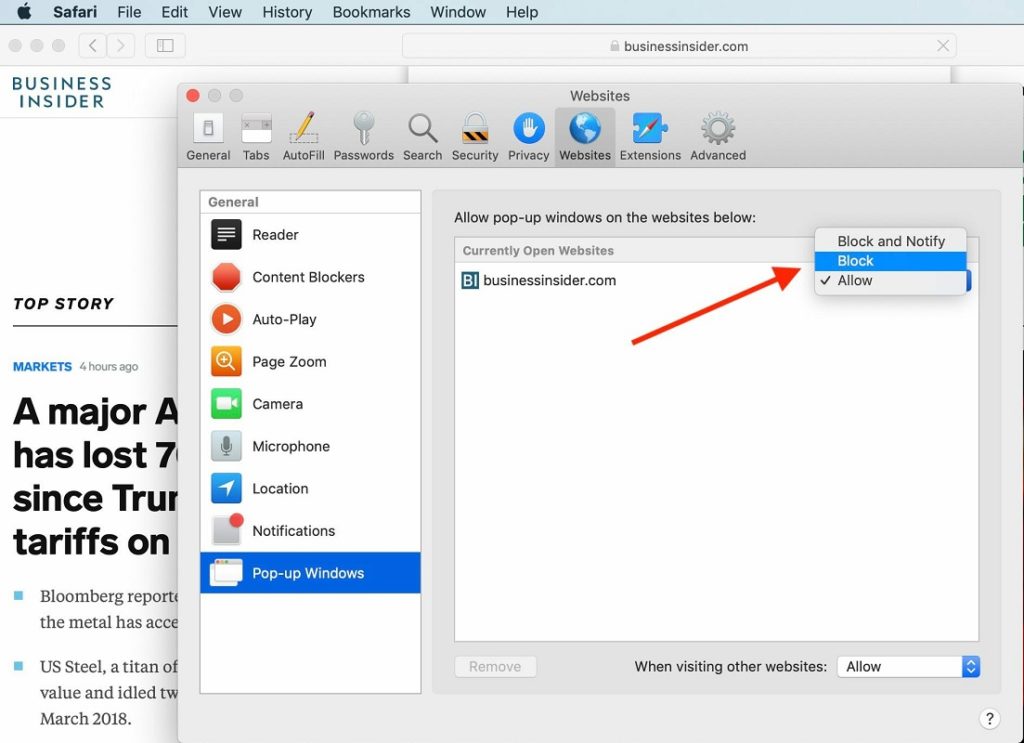 Deaktivieren Sie den Popup-Blocker Safari Mac 2