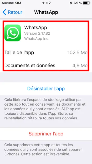WhatsApp iPhone / iPad Speichergröße