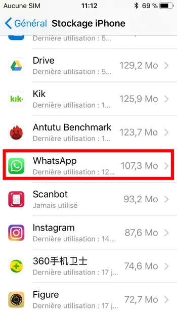 WhatsApp iPhone / iPad-Speicher