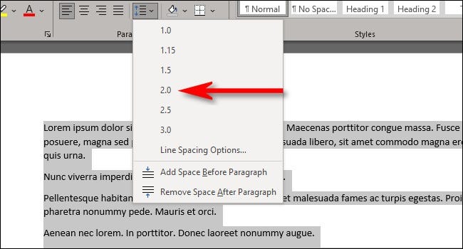 Stellen Sie den doppelten Abstand in Word ein.