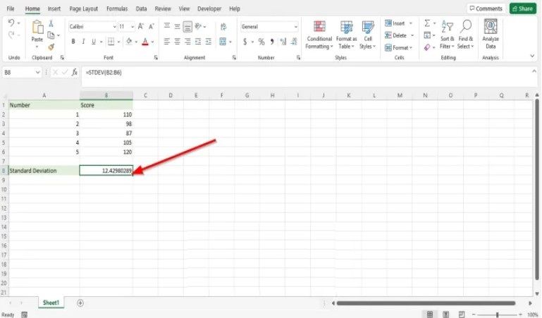 Verwenden der STDEV-Funktion von Excel