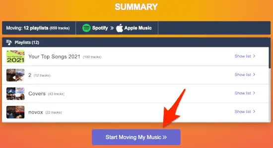 Beginnen Sie mit der Übertragung von Spotify-Wiedergabelisten zu Apple Music.
