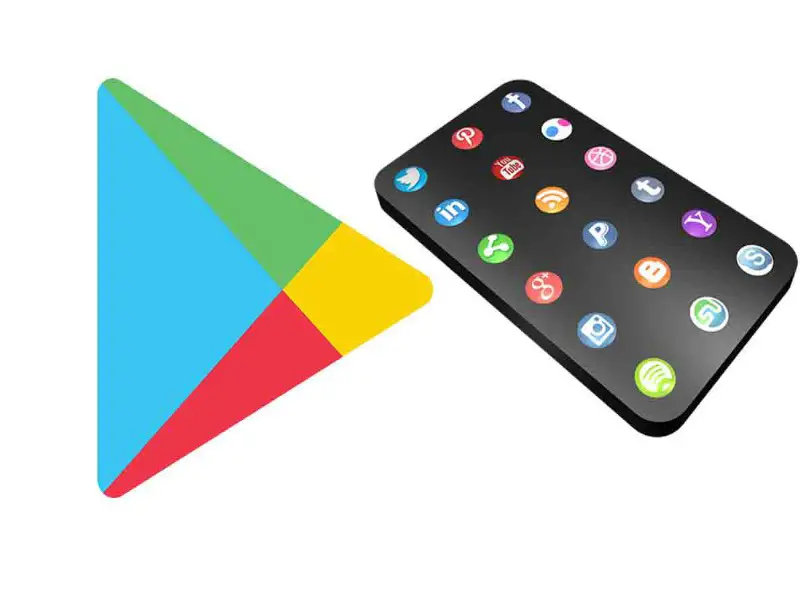 Mobiles Google Play-Emblem mit Anwendungen
