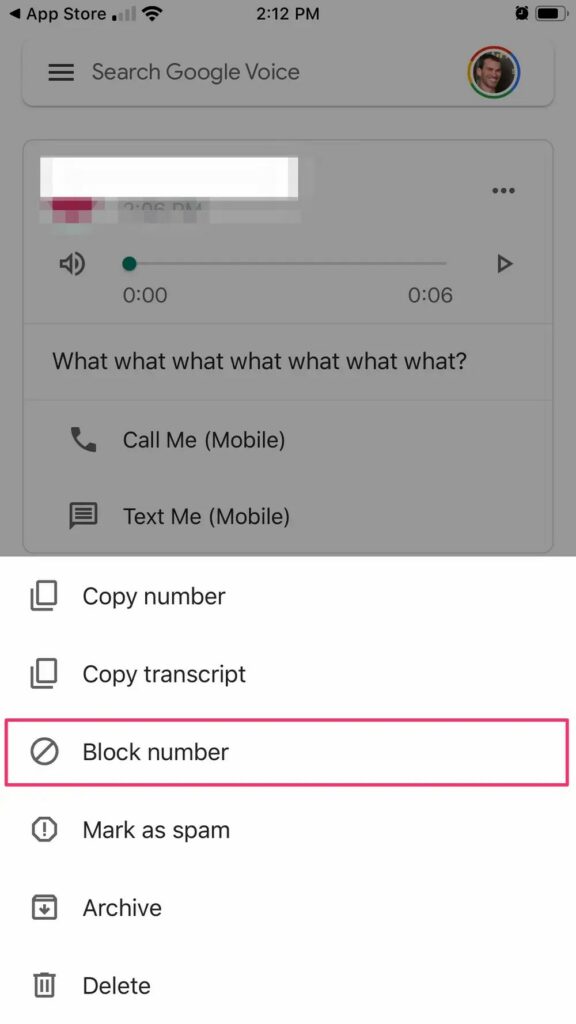 Blocknummer Google Voice 3