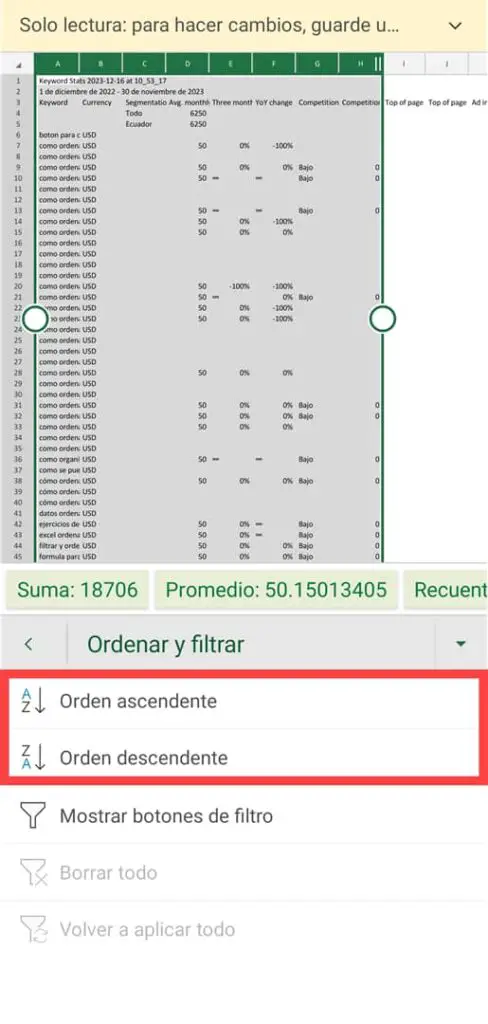 Sortieren Sie in Excel aufsteigend und absteigend