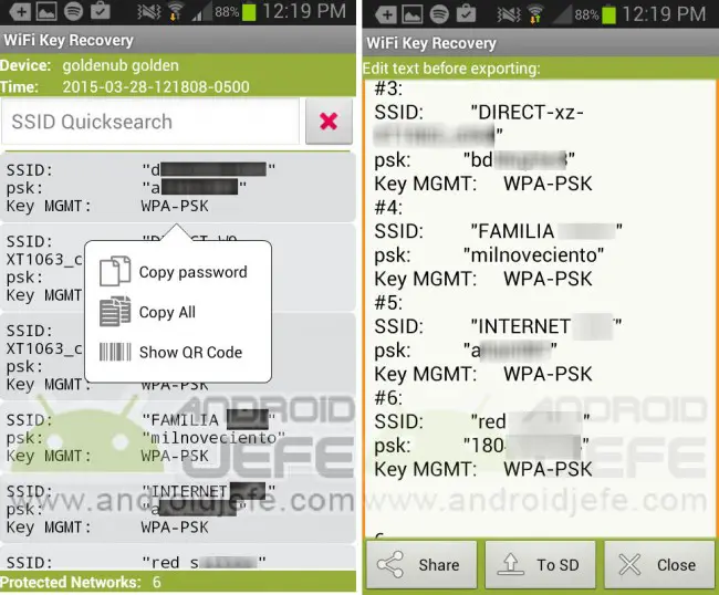 Sehen Sie sich gespeicherte WLAN-Passwörter bei der Android-WLAN-Schlüsselwiederherstellung an