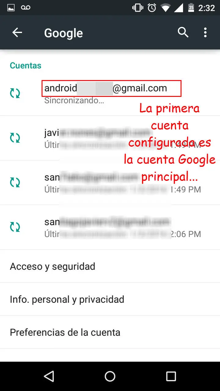 Ändern Sie das Haupt-Google-Konto auf Android 3