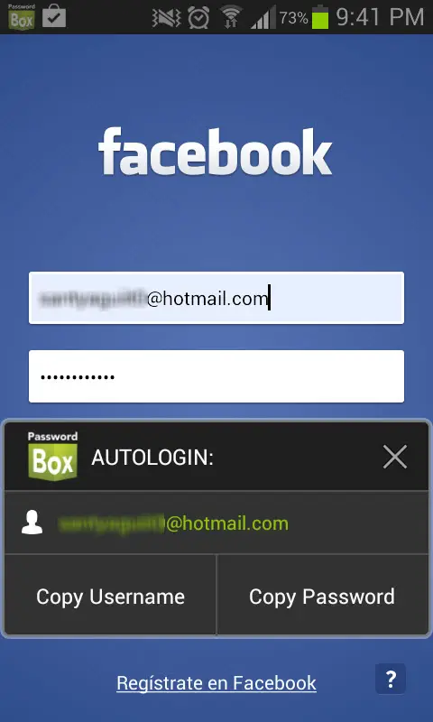 Passwortbox-Facebook-Anwendung